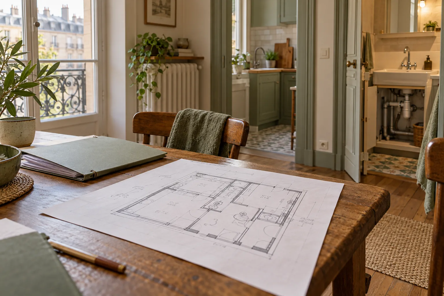 Scène illustrative : Plan du logement et dossier d’informations sur les installations